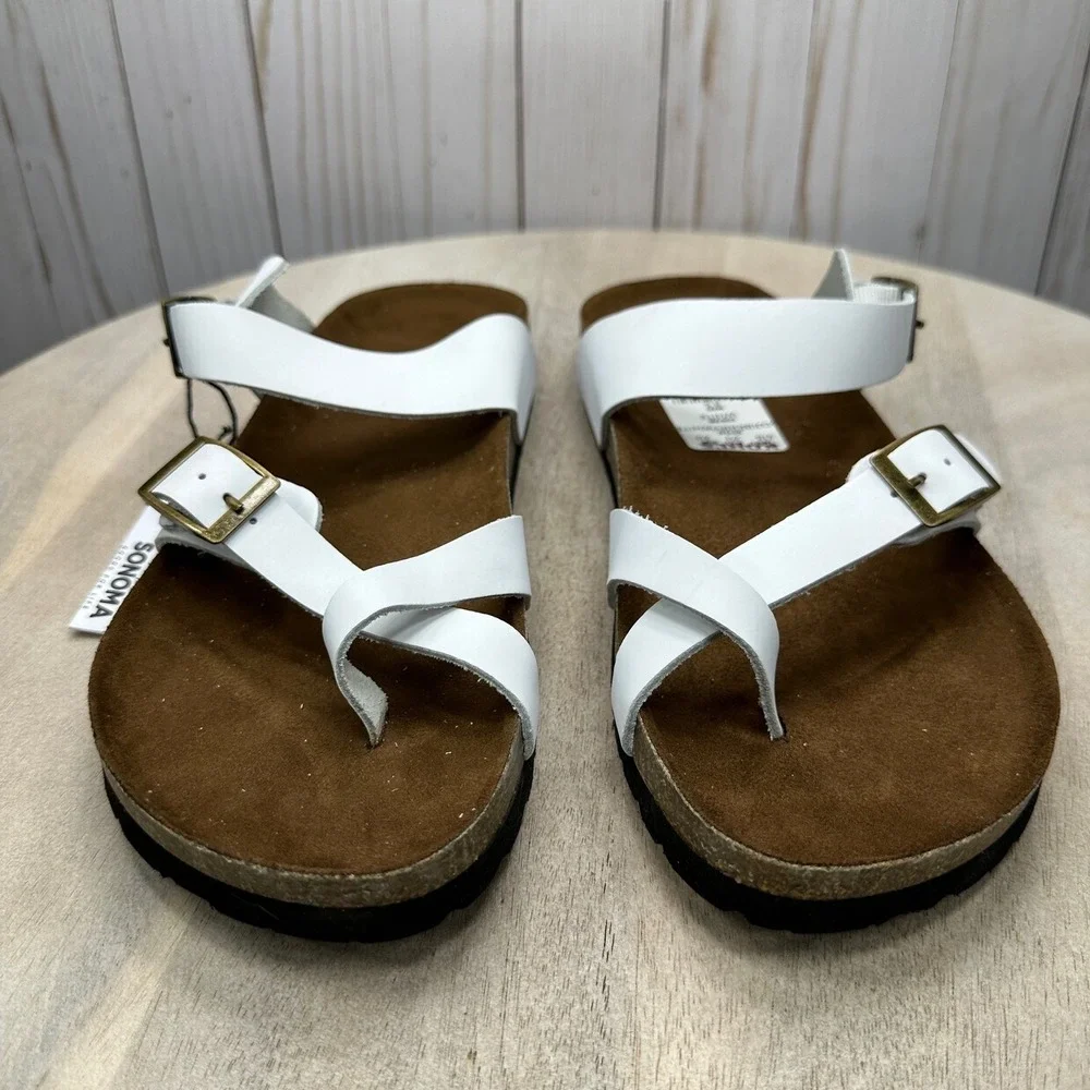 Sonoma Gojiberry Sandals Womens 8.5 White Leather Comfort Slip On New